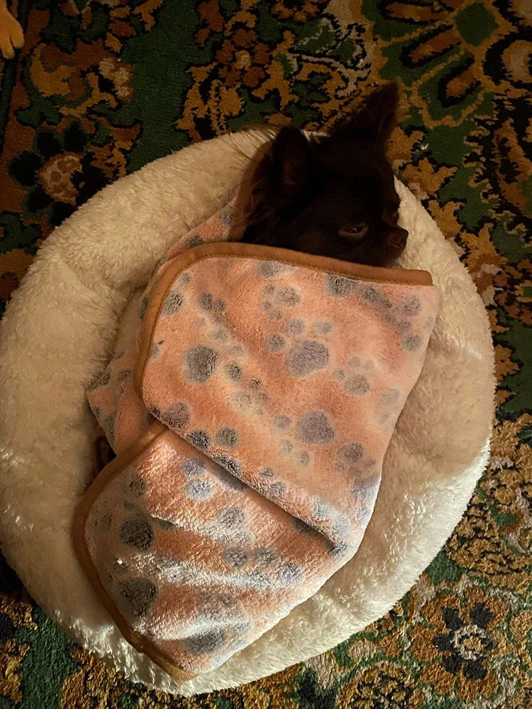 Cute Warm Pet Bed Mat Cover Small Medium Large Towl Paw Handcrafted Print Cat Dog Fleece Soft Blanket Puppy Winter Pet Supplies