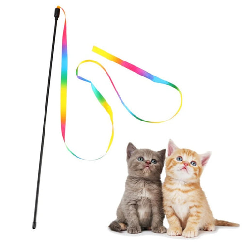 2PCS Pet Cat Toys Cute Funny Rainbow Strips Stick Cat Teaser Wand  Pet Toys for Cats Interactive Toys Cat Supplies Pet Products