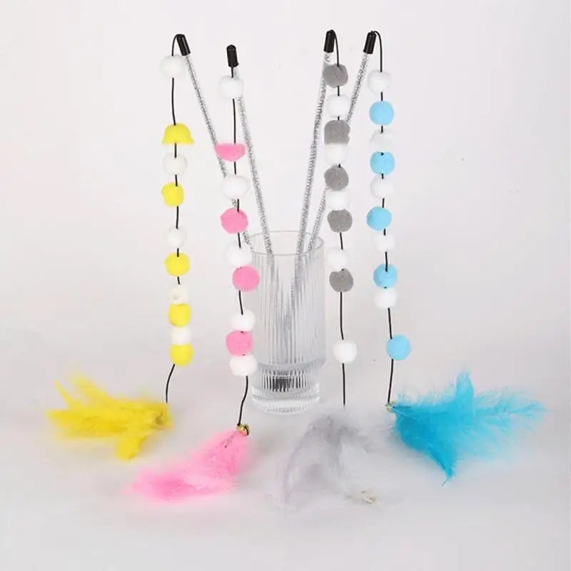 Pompom Cat Toys 1pcs Interactive Stick Feather Toys Kitten Teasing Durable  Playing Plush Ball Pet Supplies For Cat Exercise