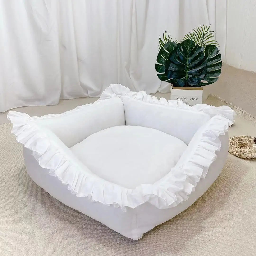 Cat Bed Small Gog Bed Cute Lace Puppy Square Sleeping Cushion Bed Cat Sofa, Warming Dog Nest with Pillow, Washable Pet Bed