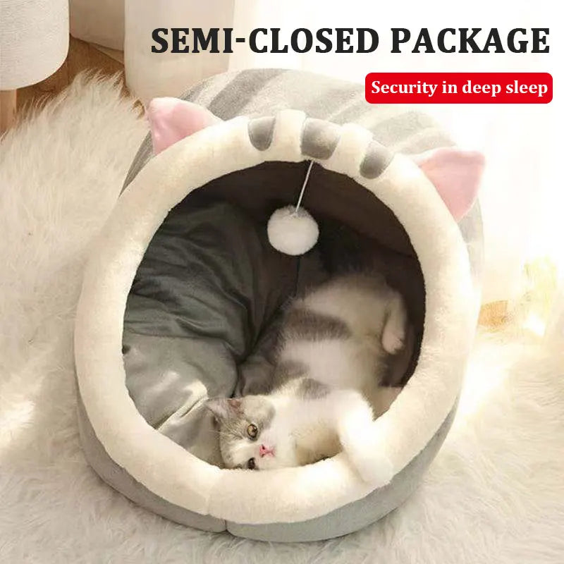 Large Space Pet Bed Pad Toy Hanging Ball Cat Bed Cat House Cat Mat Semi-enclosed Cat Villa Four Seasons Universal Comfort