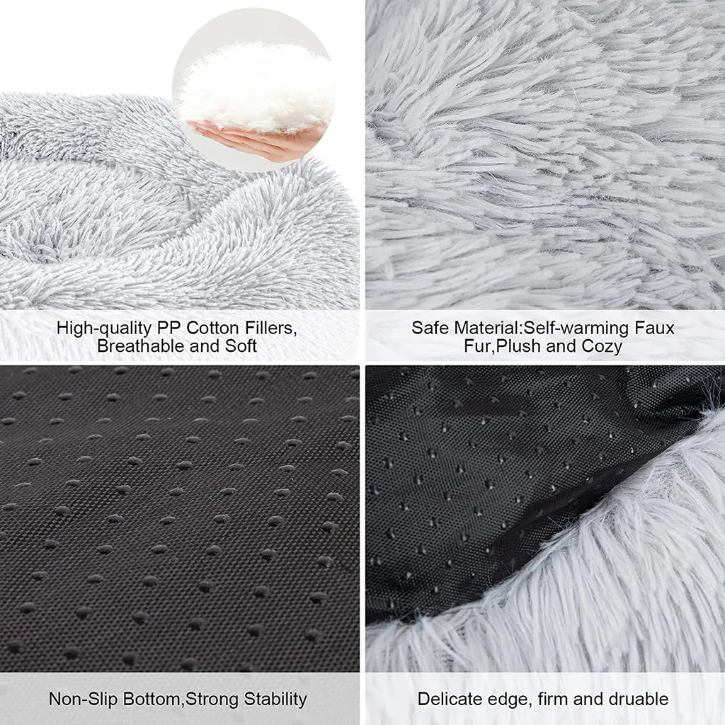 Plush Calming Dog Bed Donut Cat Beds for Small Dogs, Medium & Large, Anti Anxiety Pet Bed, Soft Fuzzy Pet Bed
