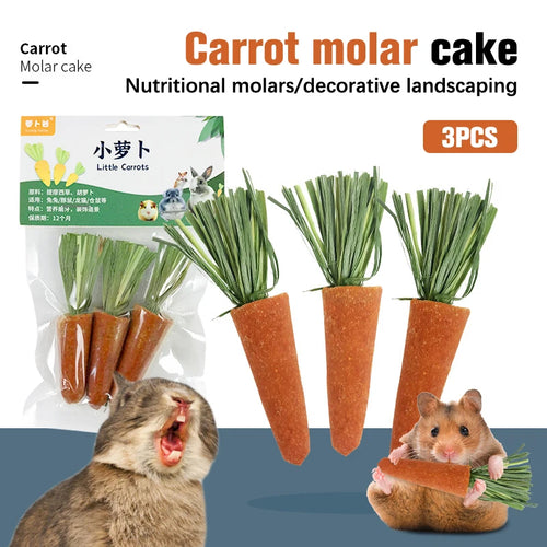 3pcs/bag Small Animal Hamster Treats Rabbit Chew Carrots Snack Natural Nutritious Molar Toys for Guinea Turkey Pigs Pet Supplies