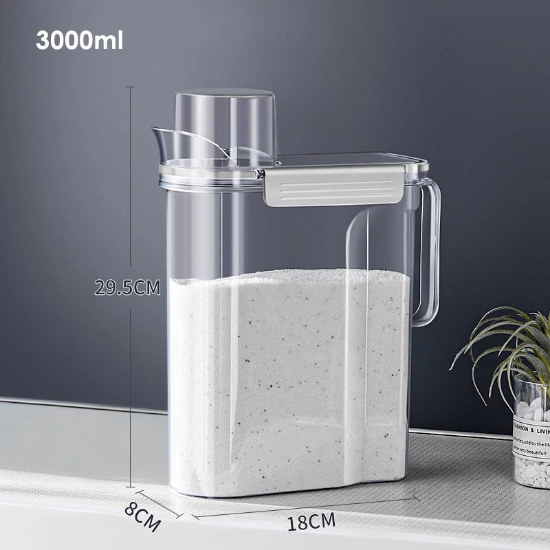 Sealed Laundry Detergent Storage Box Washing Powder Container with Lid and Handle Transparent Plastic Dry Food Cereals Jar