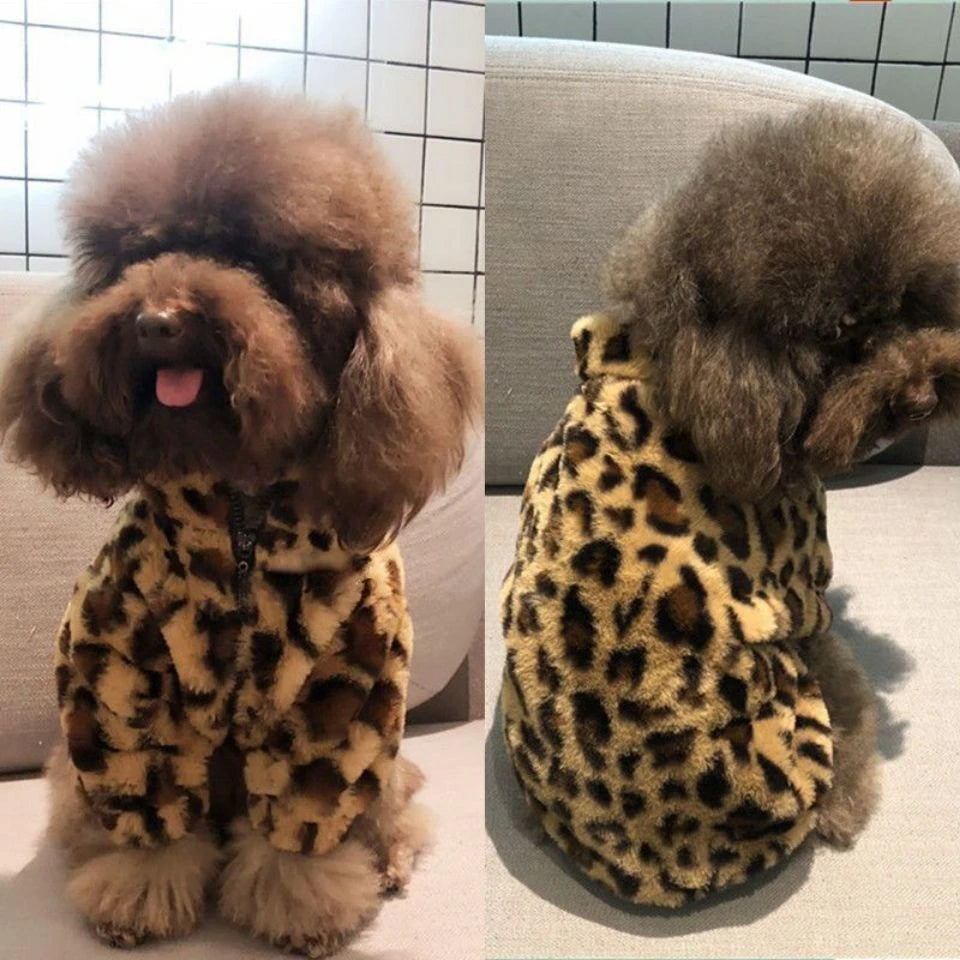 Pet Clothes Autumn Winter Plush Coat Leopard Print Sweater Colorful Colors Small Dog Cat Jacket Fur Sweater Bulldog Pug Poodle