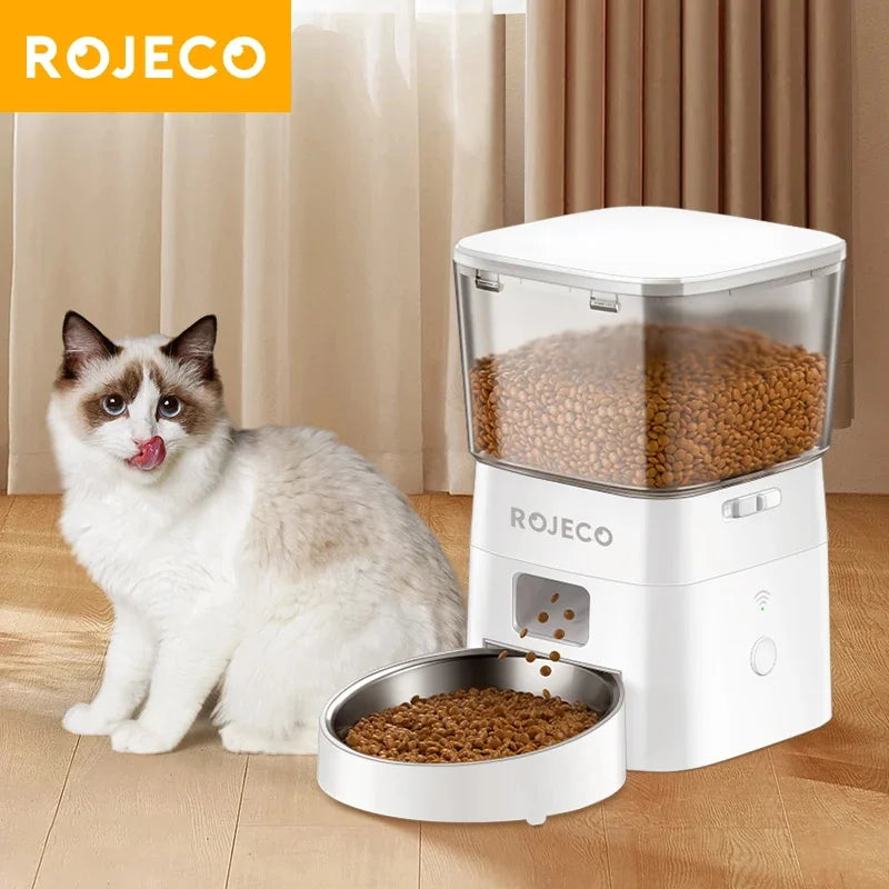 ROJECO 2L Automatic WIFI Cat Feeder Smart Pet Food Dispenser For Dry Food Dogs Kibble Dispenser With Remote Control Accessories