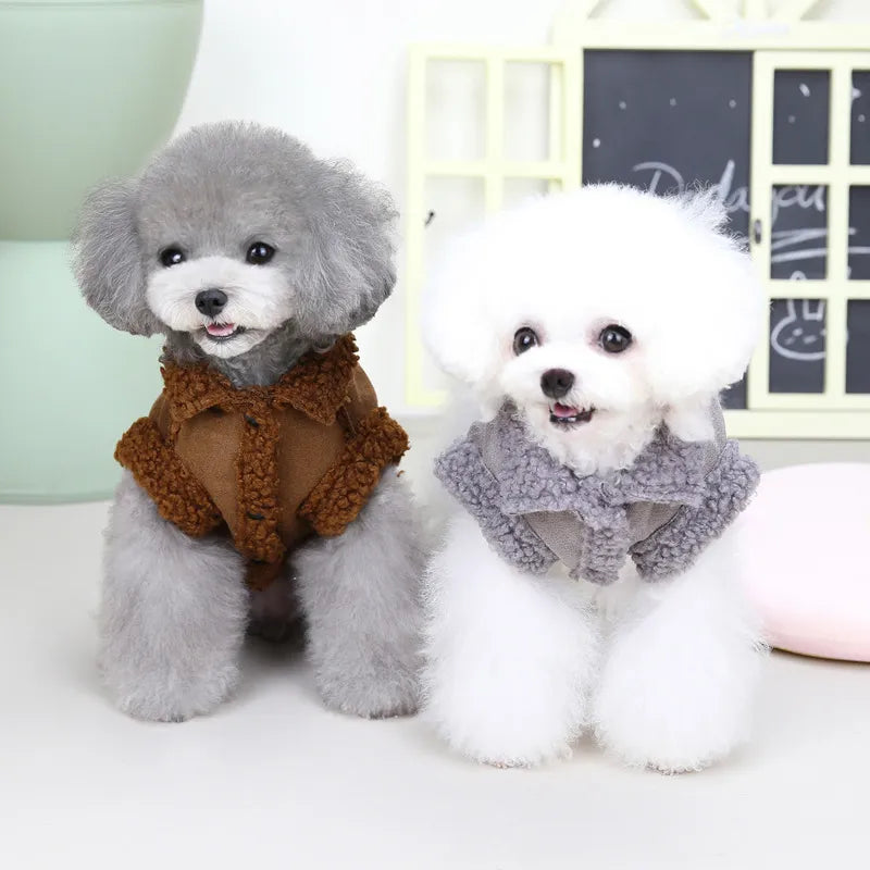 British Style Dog Jacket Lamb Fleece Winter Warm Dog Clothes for Small Dogs Puppy Costume Chihuahua Coat Pet Pug Yorkie Outfits