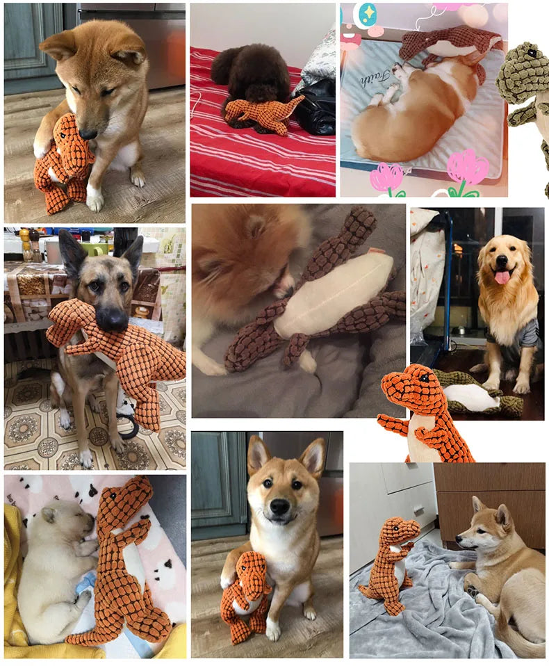 HOOPET Dog Toy VIP Link Indestructible Plush Dinosaur Chew Toys  Squeaky Stuffing Pet Supplies for Small Big Dogs