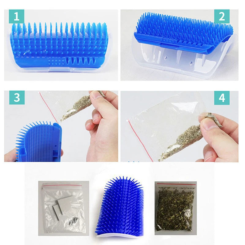 Pet Cat Wall Corner Brush Comb Cat Playing Toy Massager with A Tickling Comb Soft Cat Self Groomer Pet Grooming Supplies