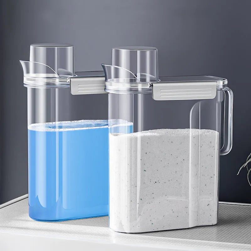 Sealed Laundry Detergent Storage Box Washing Powder Container with Lid and Handle Transparent Plastic Dry Food Cereals Jar