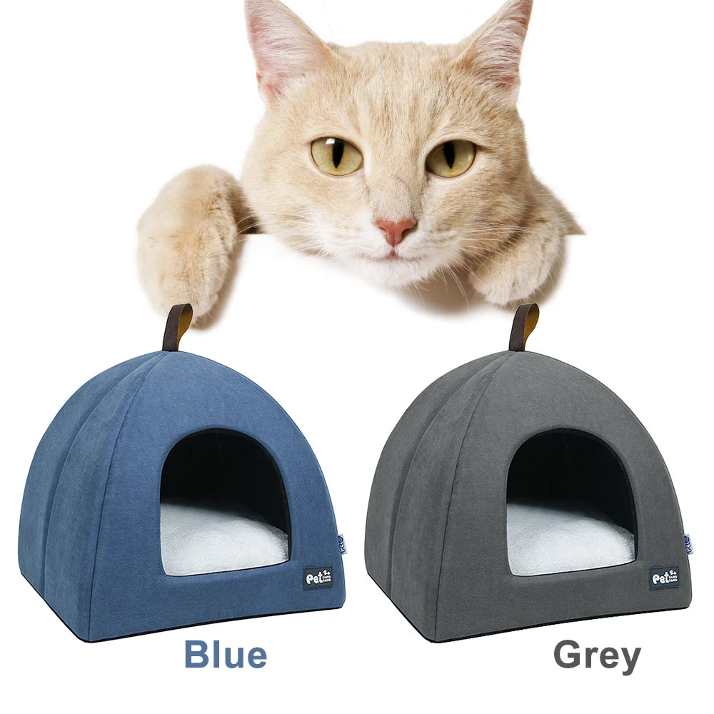 Portable Gray Cute Cat Shape Pet Bed Cat Cave Sleeping Bag Zipper Egg Shape Felt Cloth Pet House Nest Cat Basket with Cushion