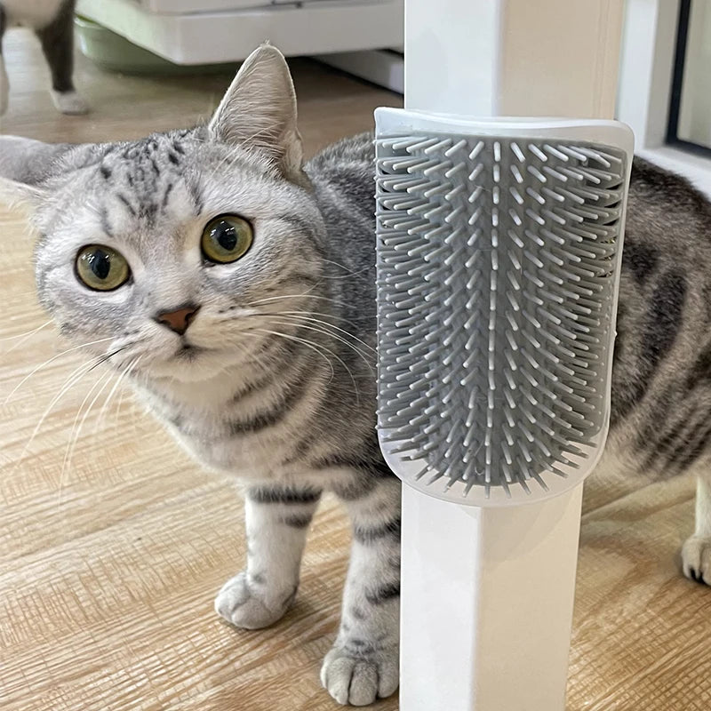 Pet Cat Wall Corner Brush Comb Cat Playing Toy Massager with A Tickling Comb Soft Cat Self Groomer Pet Grooming Supplies