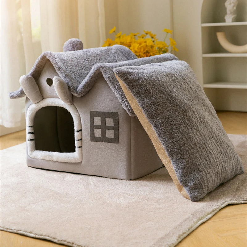2022NEW! Pet Bed Sleep House Warm Cave Dog LARGE Space Kennel Removable Cushion Pad Soft Indoor Enclosed Tent Huts Sofa for Pets