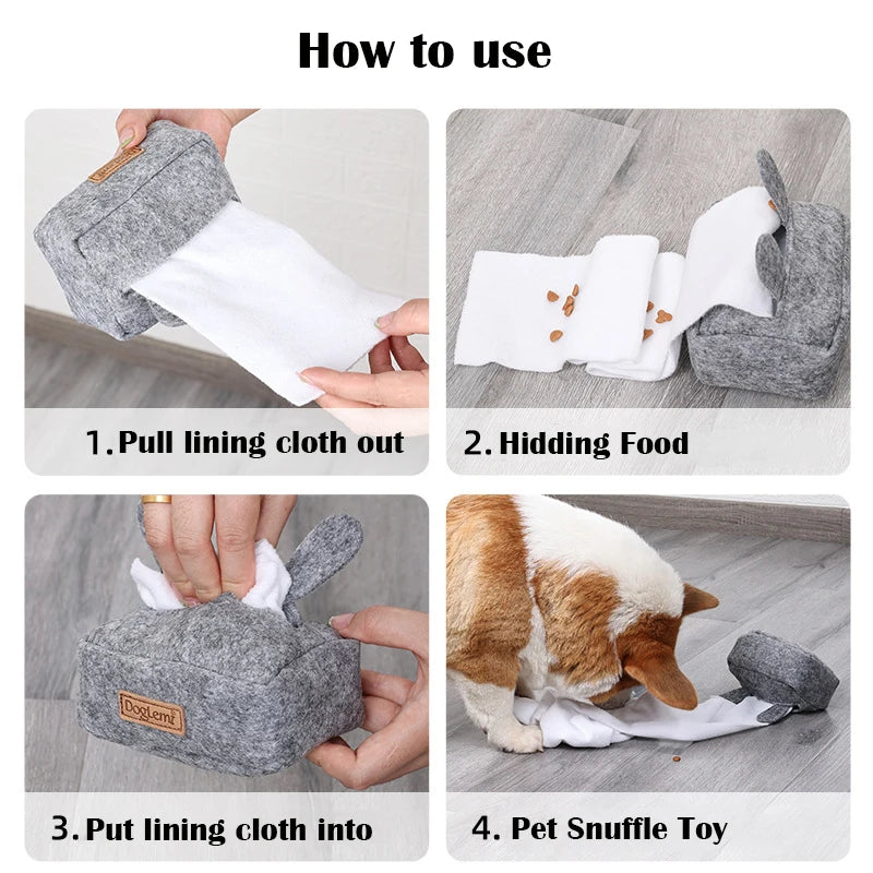 Plush Pet Dog Snuffle Toy Tissue Box Funny Pet Interactive Puzzle Feeder Food Training Iq Dog Chew Toys Cute Activity Treat Game