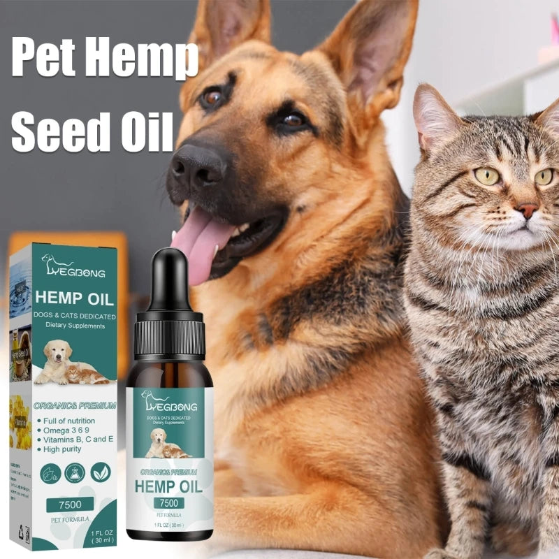 Hemp-Seed Oil High Potency 30ml for Dogs and Cats Vitamin, Omegas Rich 3, 6 & 9 Joint & Hip Healthy Calming Drops