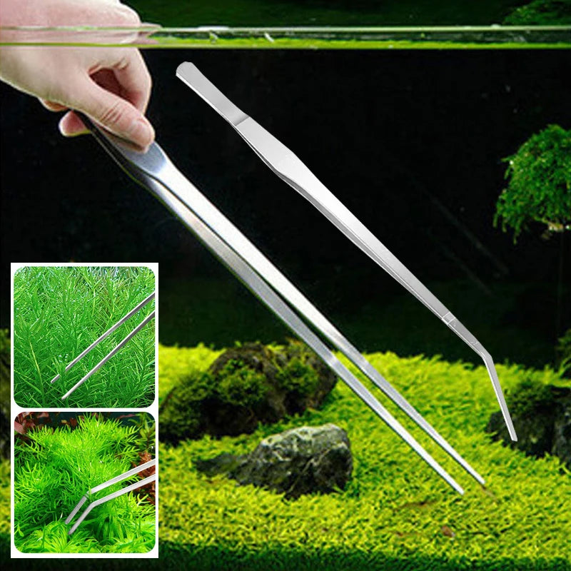 Super Thick Aquarium Stainless Steel Tweezers Straight Elbow Coral Water Grass Clip Pet Shrimp Reef Tweezers Fish Tank Cleaner