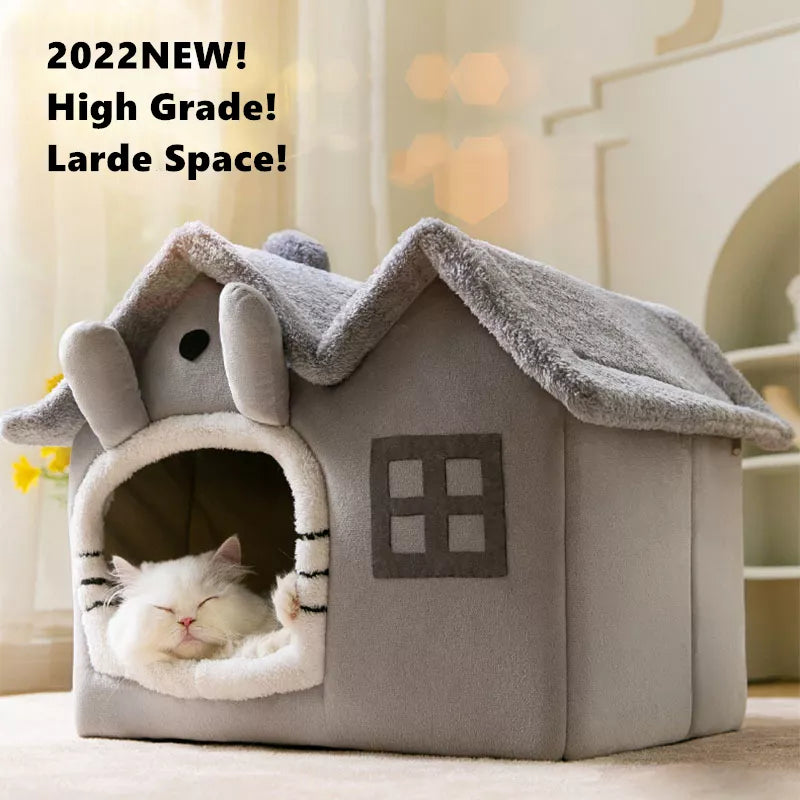 2022NEW! Pet Bed Sleep House Warm Cave Dog LARGE Space Kennel Removable Cushion Pad Soft Indoor Enclosed Tent Huts Sofa for Pets