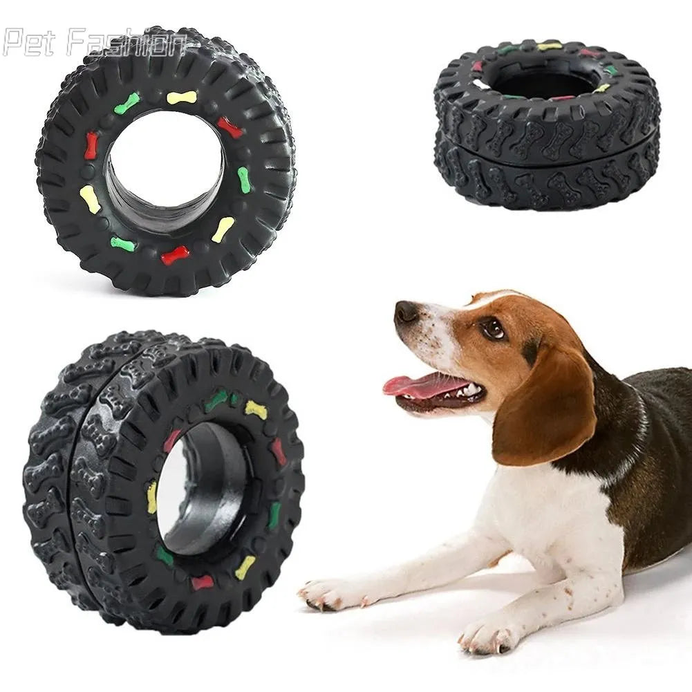 Mini Elasticity Tire Dog Cat Toy Squeak Sound Chew Treat Holder Funny Puppy Molar Training Toys Dog Interactive Pet Supplies