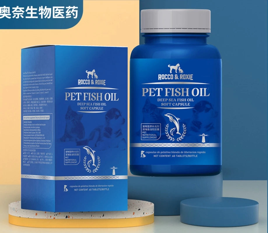60 Capsules ROCCO&ROXIE Pet Fish Oil Supplementos Cats And Dogs Dog Bravito Improves Eyesight And Intellectual Development