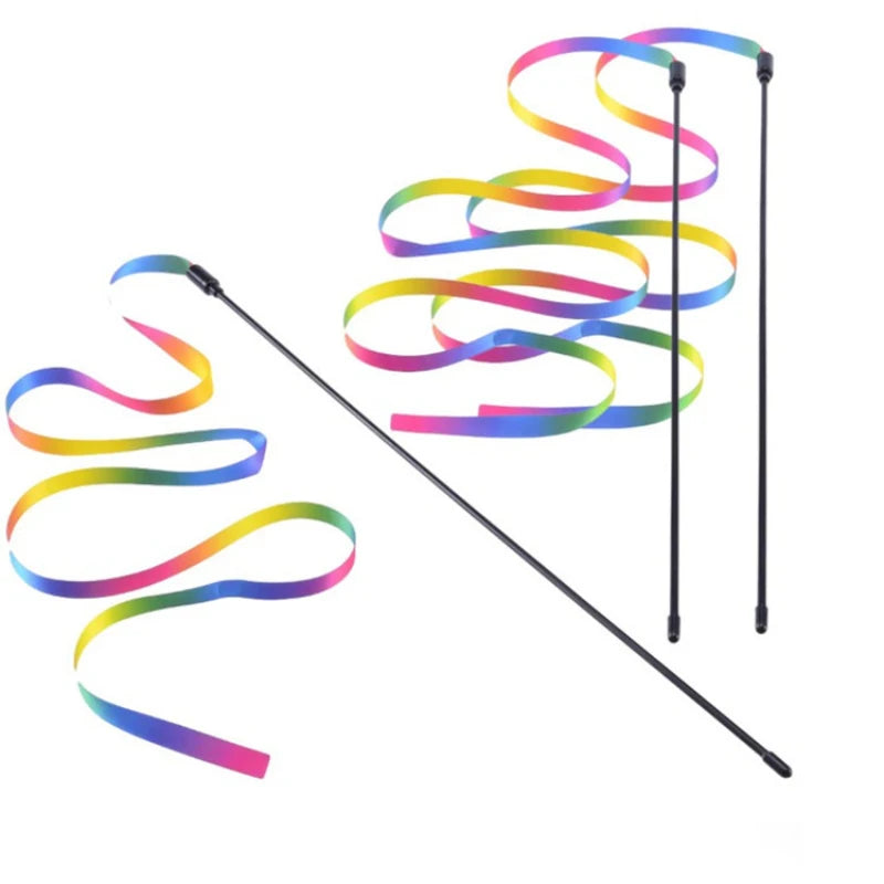 2PCS Pet Cat Toys Cute Funny Rainbow Strips Stick Cat Teaser Wand  Pet Toys for Cats Interactive Toys Cat Supplies Pet Products