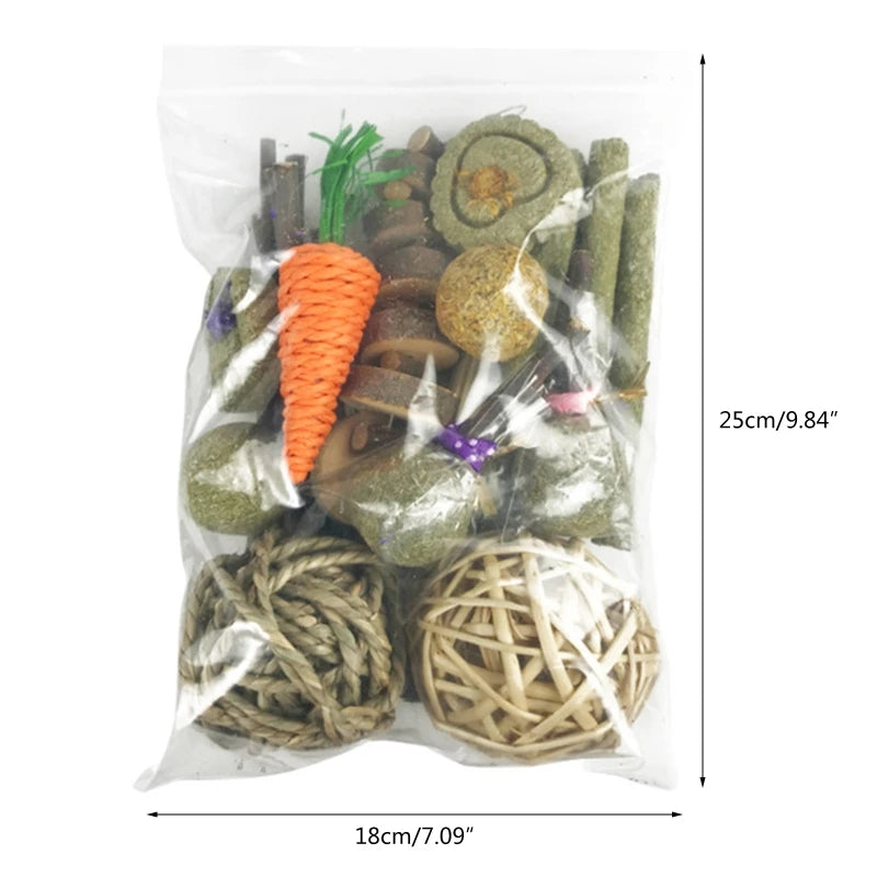10 Models Small Pet Chew Toys Hay Treats for guinea pig Rabbit Hamster Gerbil G2AB