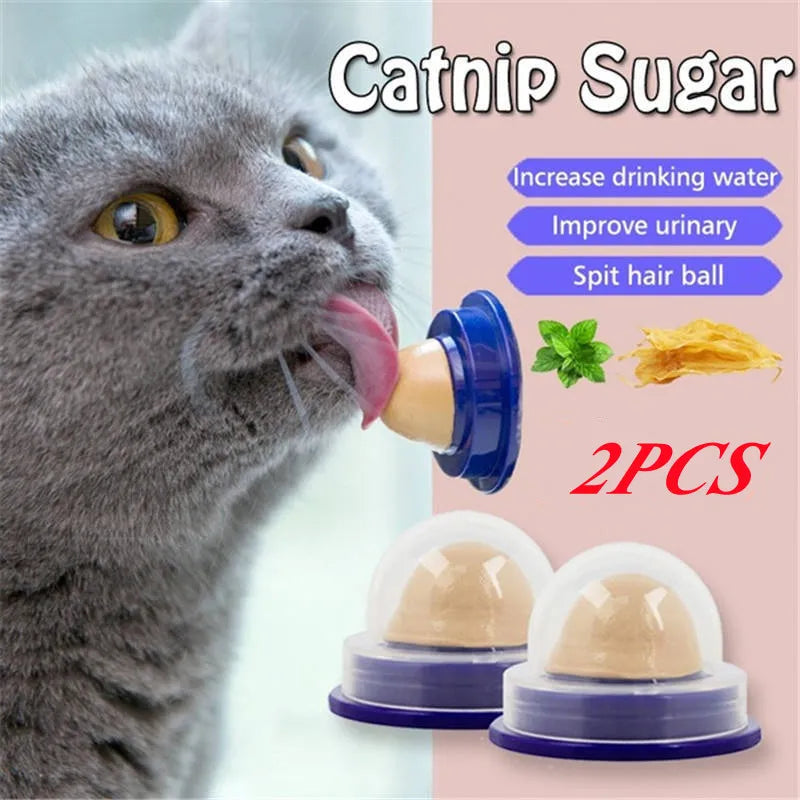 2PC Natural Catnip Cat Wall Stick-on Ball Toy Treats Healthy Natural Removes Hair Balls to Promote Digestion Cat Grass Snack Pet