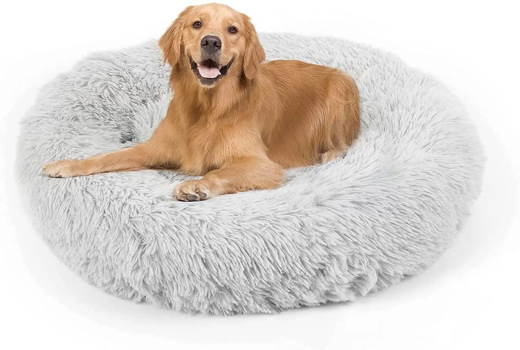 Plush Calming Dog Bed Donut Cat Beds for Small Dogs, Medium & Large, Anti Anxiety Pet Bed, Soft Fuzzy Pet Bed