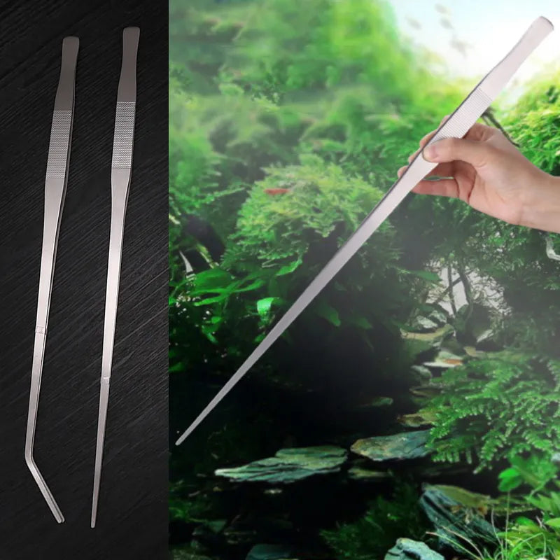Super Thick Aquarium Stainless Steel Tweezers Straight Elbow Coral Water Grass Clip Pet Shrimp Reef Tweezers Fish Tank Cleaner