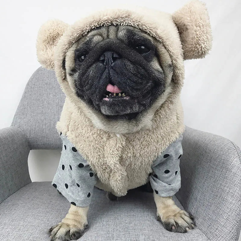French Bulldog Pet Clothes Winter Dog Costume Soft Flannel Puppy Clothing For Dogs Coat Pug Bear Ear Dog Clothes Pet Products