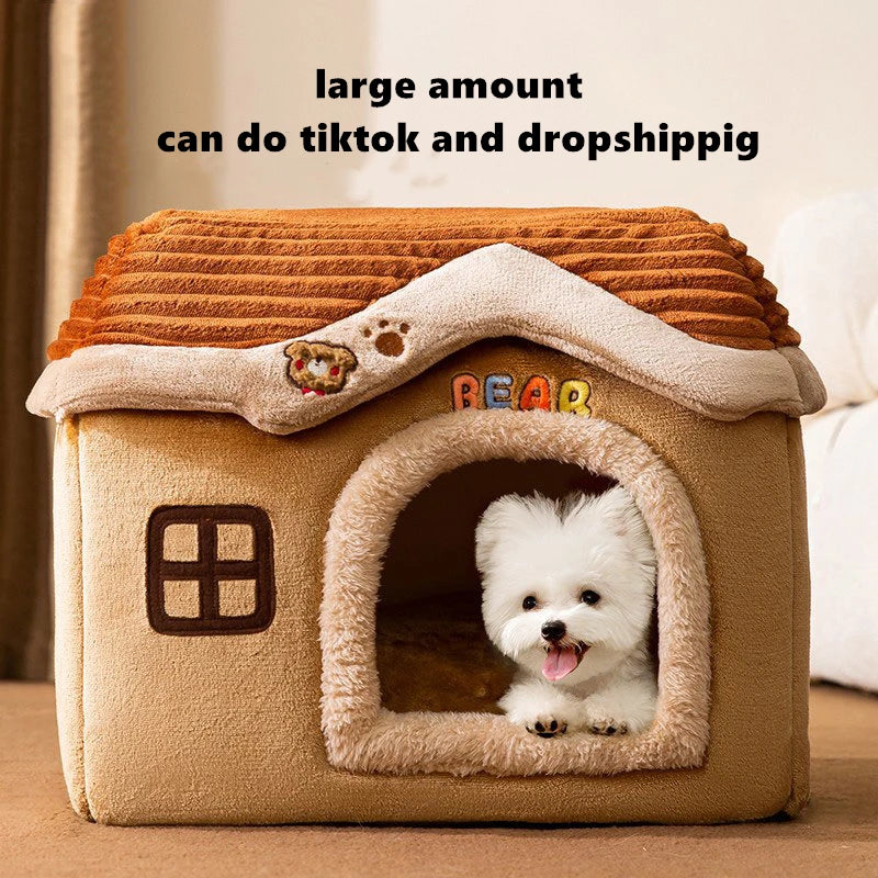 2022NEW! Pet Bed Sleep House Warm Cave Dog LARGE Space Kennel Removable Cushion Pad Soft Indoor Enclosed Tent Huts Sofa for Pets