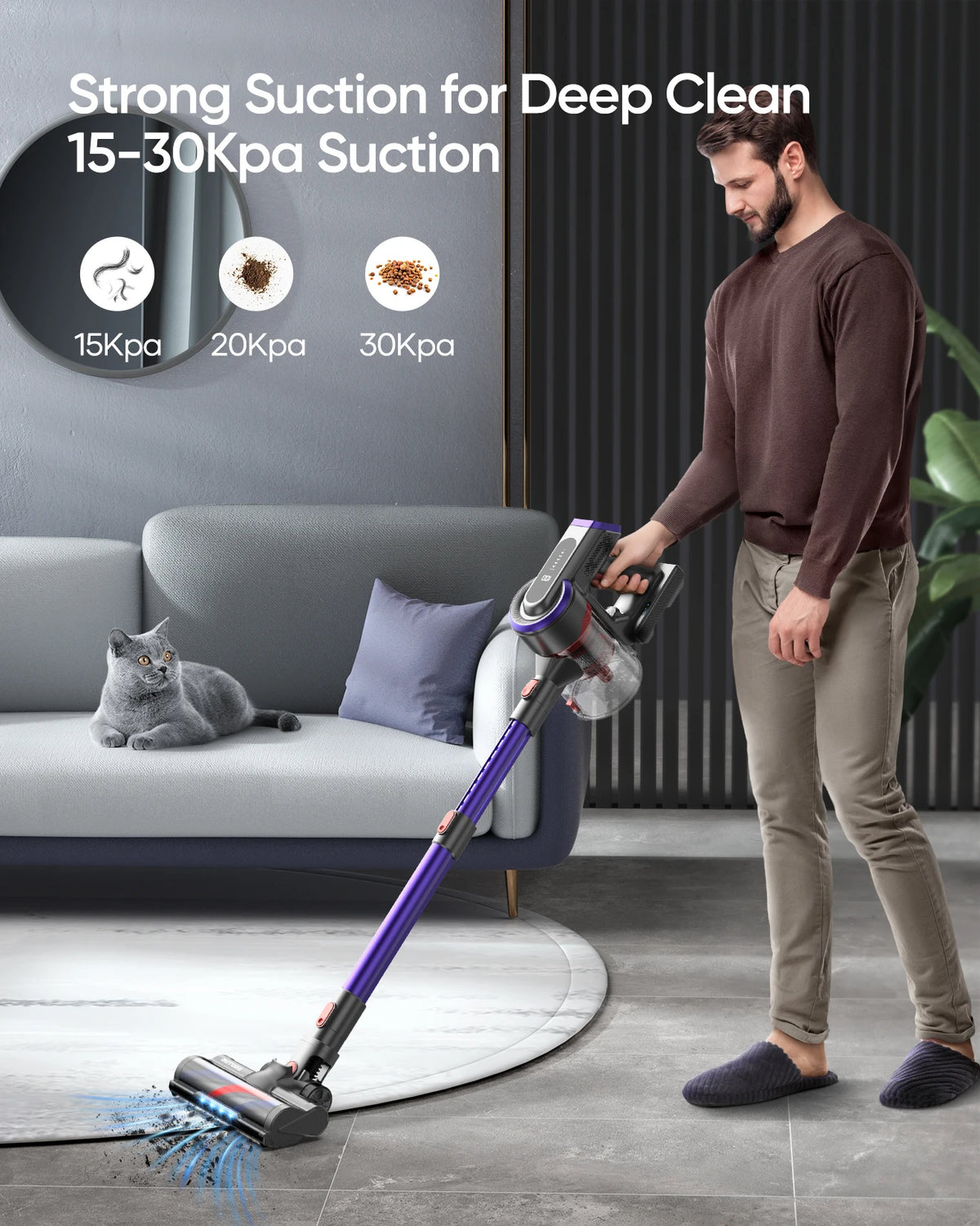 BUTURE 400W 33Kpa Handheld Wireless Cordless Cleaner Vacuum with Touch Display and 1.2L Large Dust Cup for Floor Carpet Car Pet