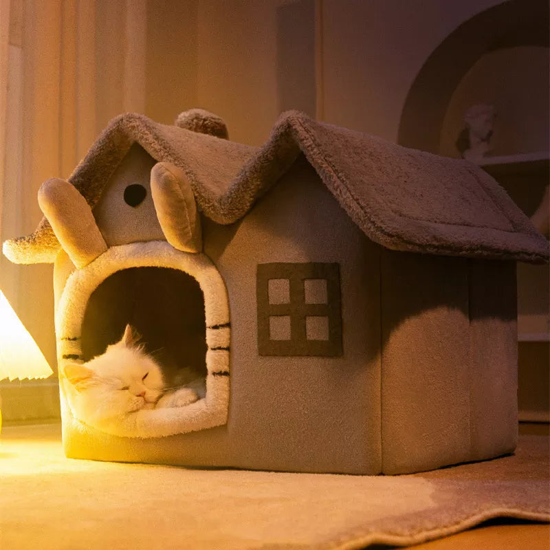 2022NEW! Pet Bed Sleep House Warm Cave Dog LARGE Space Kennel Removable Cushion Pad Soft Indoor Enclosed Tent Huts Sofa for Pets