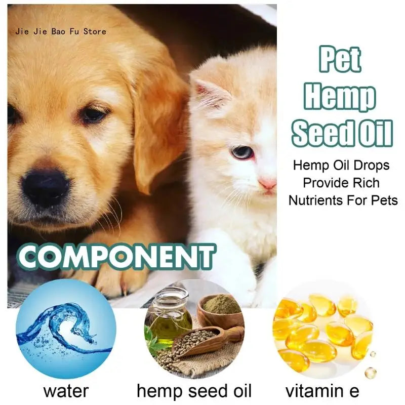 E8BD Pet Hemp-Seed Oil for Dogs Cats Anxiety Stress Pains Skin Reliefs Joint Hip Sleep Aid with Omegas 3, 6, 9 and Vitamin