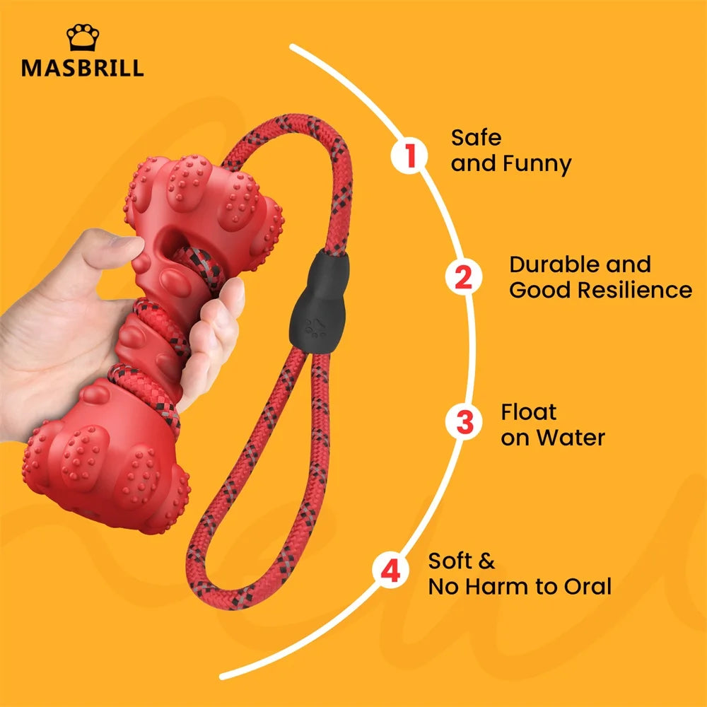 MASBRILL Pet Dog Toy Interactive Rubber Dumbbel for Small Large Dogs Chewing Toys Pet Tooth Cleaning Indestructible Dog Food Toy