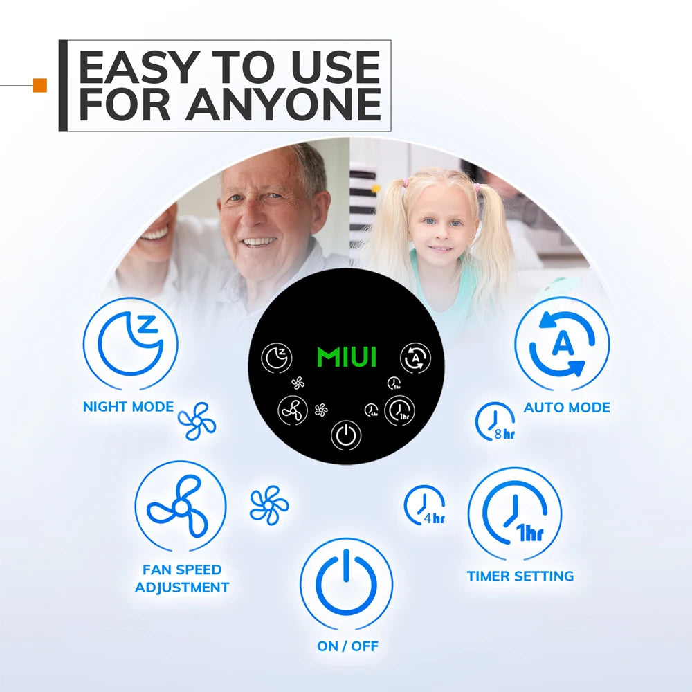 MIUI Air Purifier for Home Allergies Pets Hair in Bedroom H13 True HEPA Filter 25dB Filtration System Cleaner Odor Eliminators