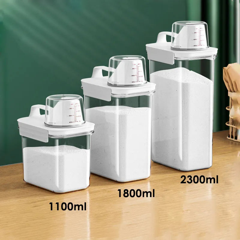 Sealed Laundry Detergent Storage Box Washing Powder Container with Lid and Handle Transparent Plastic Dry Food Cereals Jar