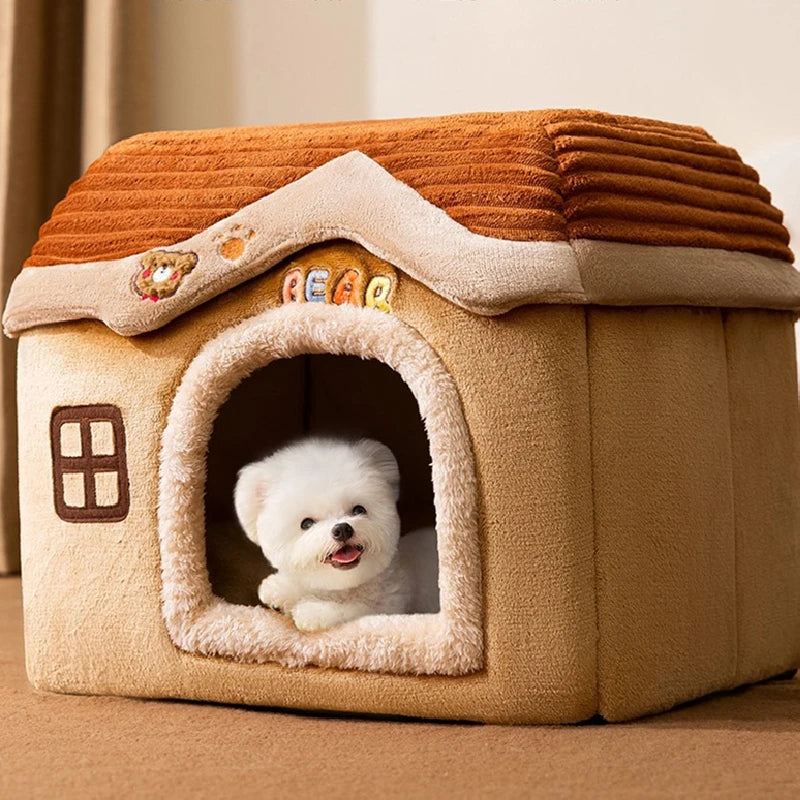 2022NEW! Pet Bed Sleep House Warm Cave Dog LARGE Space Kennel Removable Cushion Pad Soft Indoor Enclosed Tent Huts Sofa for Pets