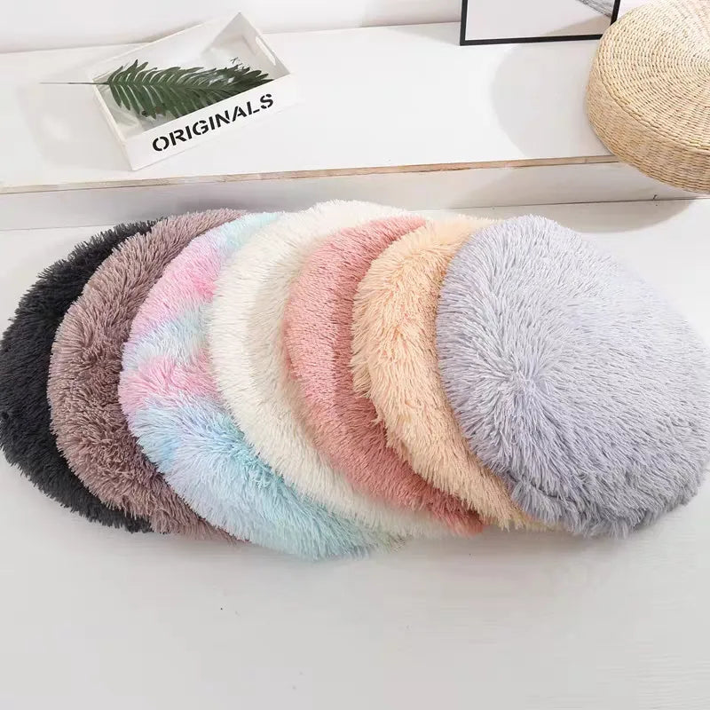 Round Dog Bed Mat Long Plush Cat Blanket Fluffy Lounger Dog Cushion Warm Pet Bed House For Small Large Dogs Cats Pet Supplies