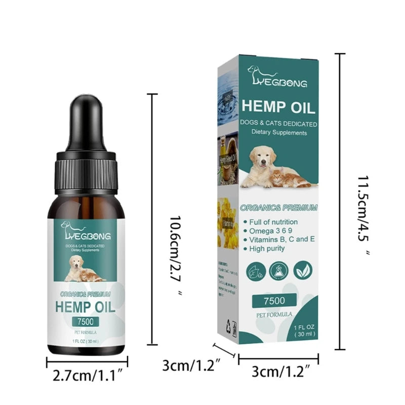 Hemp-Seed Oil High Potency 30ml for Dogs and Cats Vitamin, Omegas Rich 3, 6 & 9 Joint & Hip Healthy Calming Drops