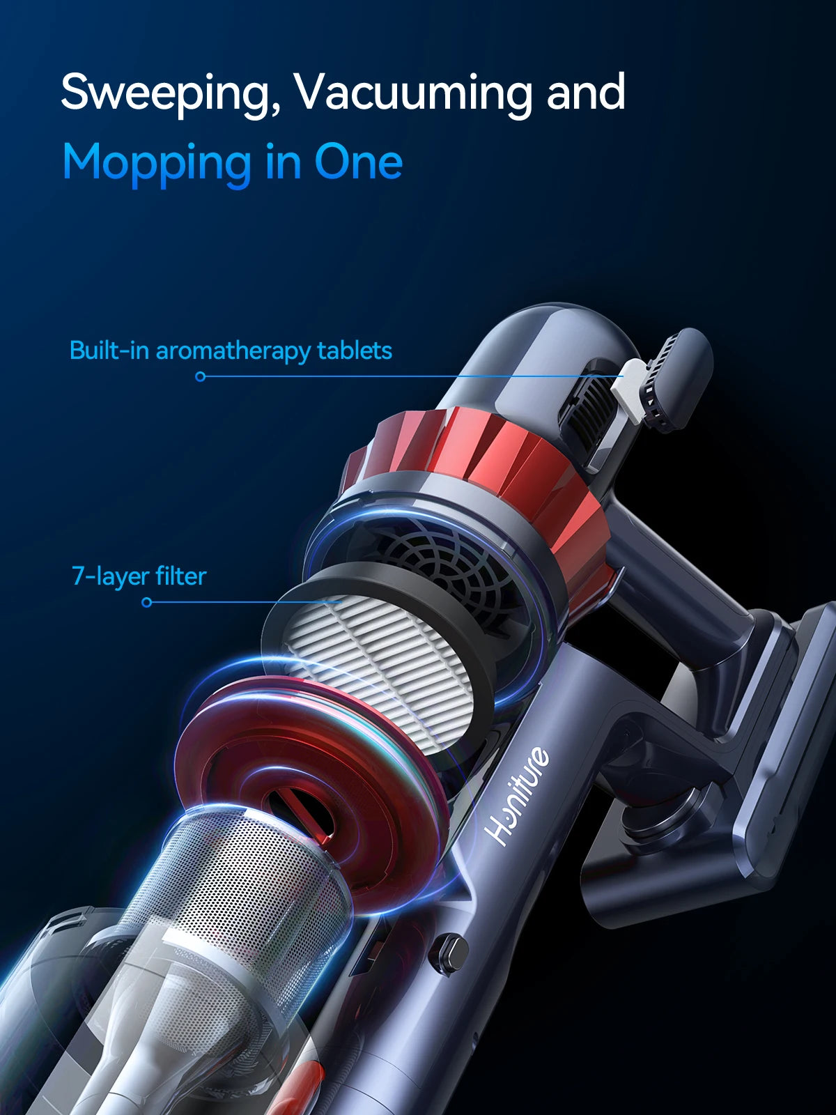 Honiture Cordless Vacuum Cleaner 33Kpa 400W Touch Screen 50 Mins for Carpet Pet Hair Home Appliance Aromatherapy Function
