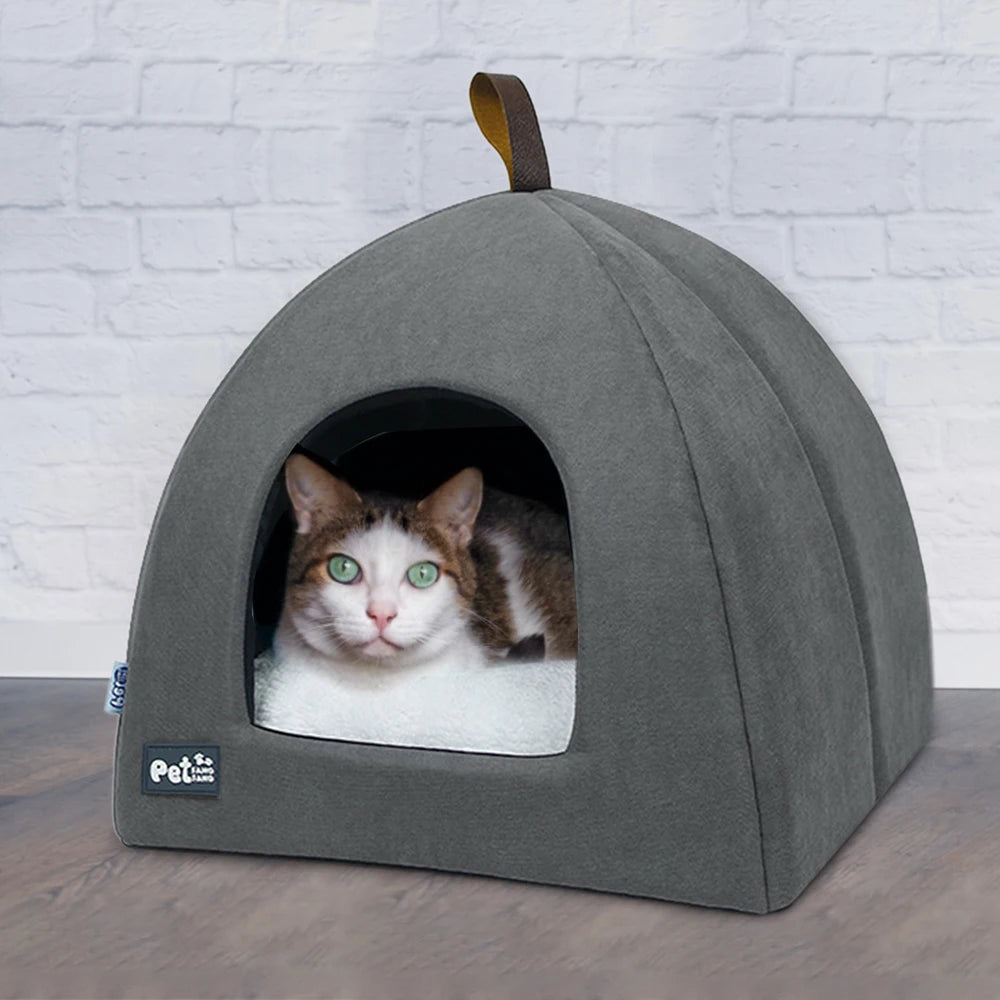 Portable Gray Cute Cat Shape Pet Bed Cat Cave Sleeping Bag Zipper Egg Shape Felt Cloth Pet House Nest Cat Basket with Cushion