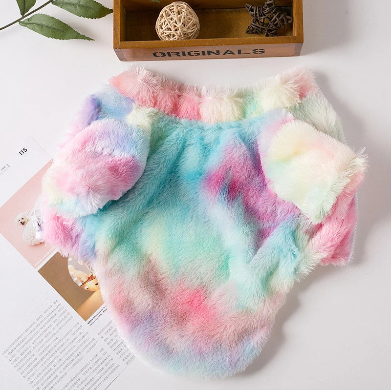 Pet Clothes Autumn Winter Plush Coat Leopard Print Sweater Colorful Colors Small Dog Cat Jacket Fur Sweater Bulldog Pug Poodle