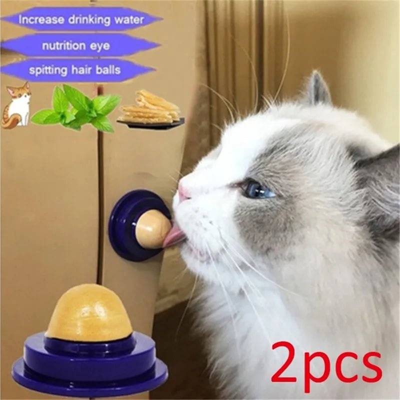 2PC Natural Catnip Cat Wall Stick-on Ball Toy Treats Healthy Natural Removes Hair Balls to Promote Digestion Cat Grass Snack Pet