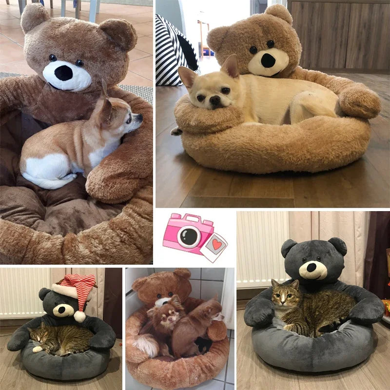 Super Soft Pet Bed Winter Warm Cute Bear Hug Cat Sleeping Mat Plush Large Puppy Dogs Cushion Sofa Comfort Pet Supplies