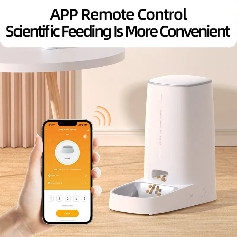 ROJECO WiFi Automatic Cat Feeder Pet Smart Cat Food Kibble Dispenser Remote Control Auto Feeder For Cat Dog Dry Food Accessories