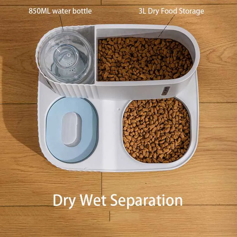 Automatic Pet Feeder Wet Dry Separation 3L Cat Food Bowl 850ML Water Bottle Large Capacity Dog Cat Food Dispenser Pet Supplies
