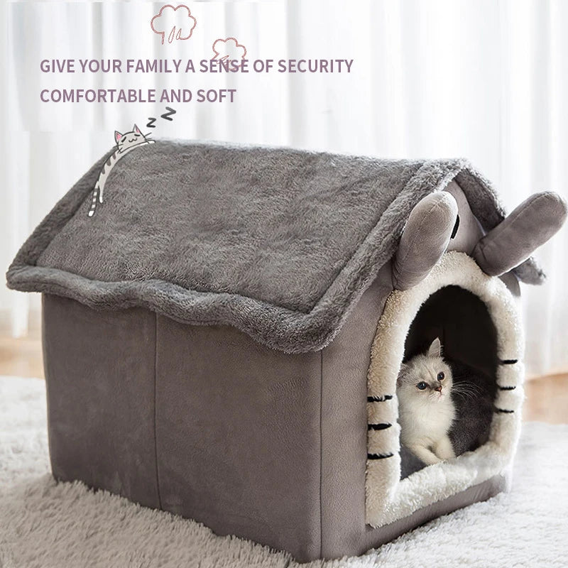 Enclosed Cat House Winter Warm Small Pet Plush Sleeping Nest Basket Removable Washable Soft Pet Bed Dog House Indoor Cat Bed