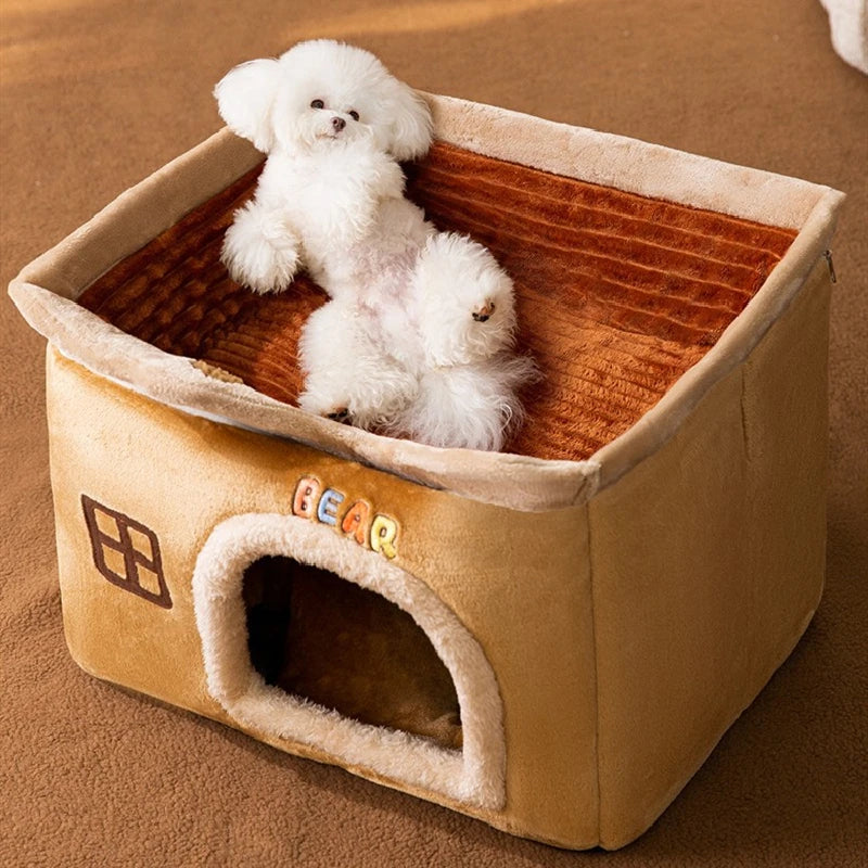 2022NEW! Pet Bed Sleep House Warm Cave Dog LARGE Space Kennel Removable Cushion Pad Soft Indoor Enclosed Tent Huts Sofa for Pets