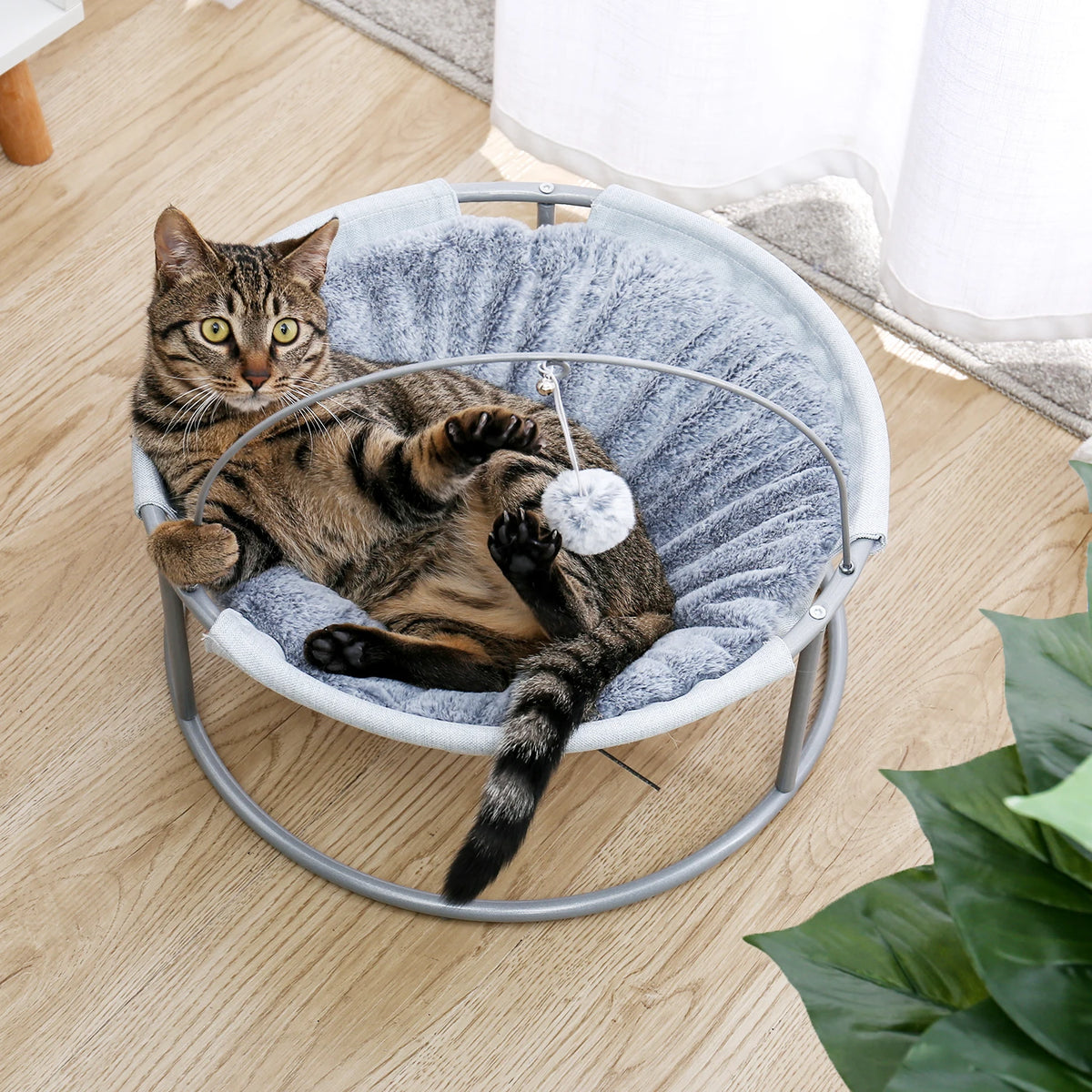 Cat Soft Plush Hammock Pet Bed Cat Cradle Hammock Detachable Cat Round Hanging Basket Sofa with Dangling Ball for Cats Small Bed