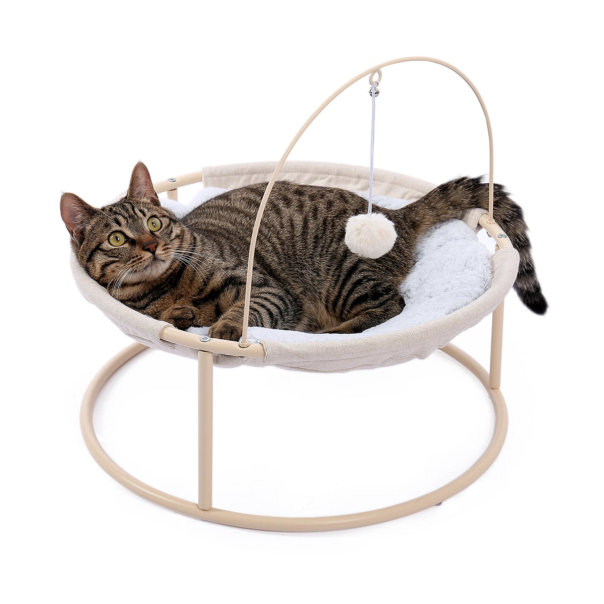 Cat Soft Plush Hammock Pet Bed Cat Cradle Hammock Detachable Cat Round Hanging Basket Sofa with Dangling Ball for Cats Small Bed